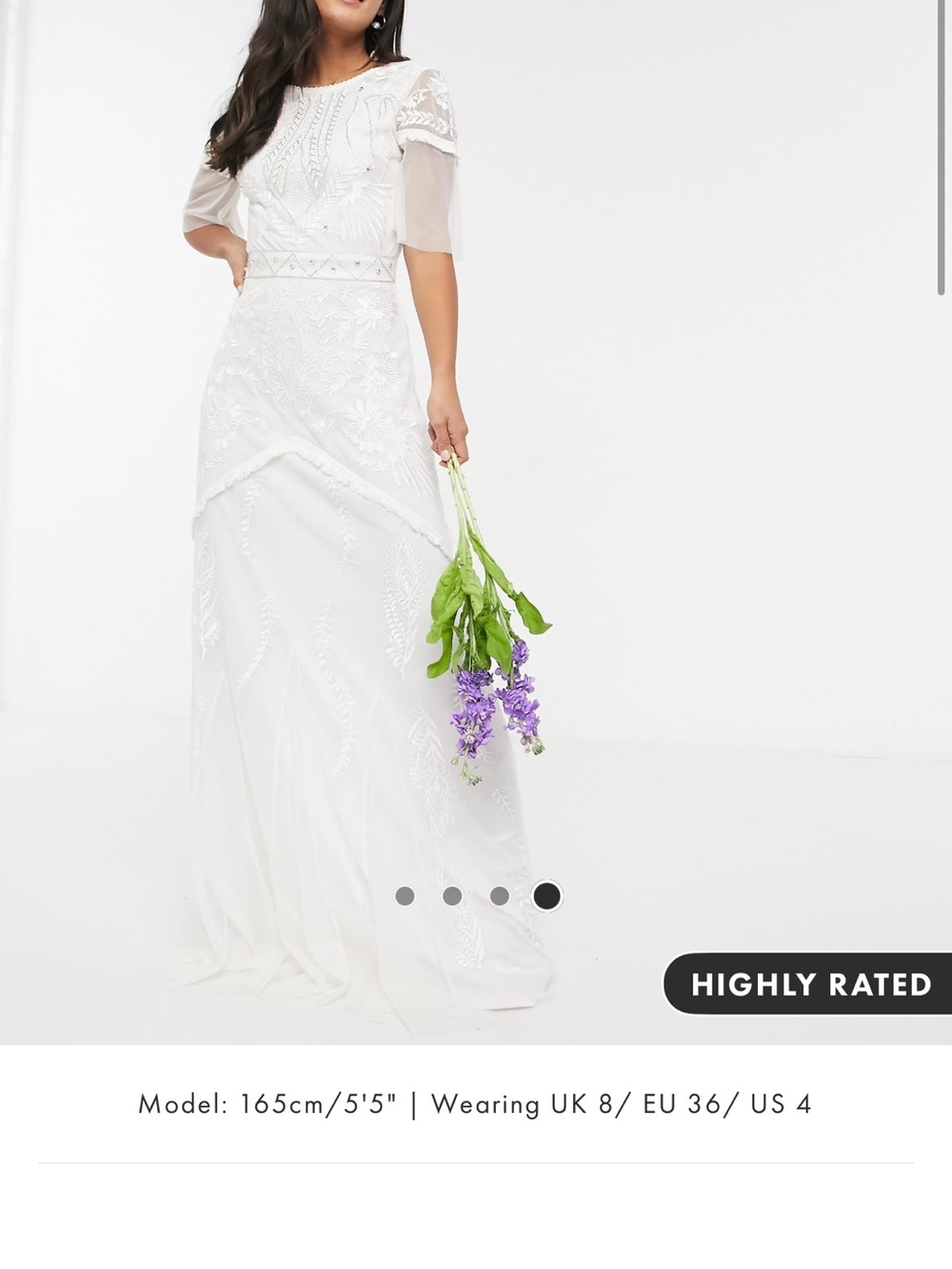 Frock and Frill bridal maxi dress. White Lace with Sheer Sleeves